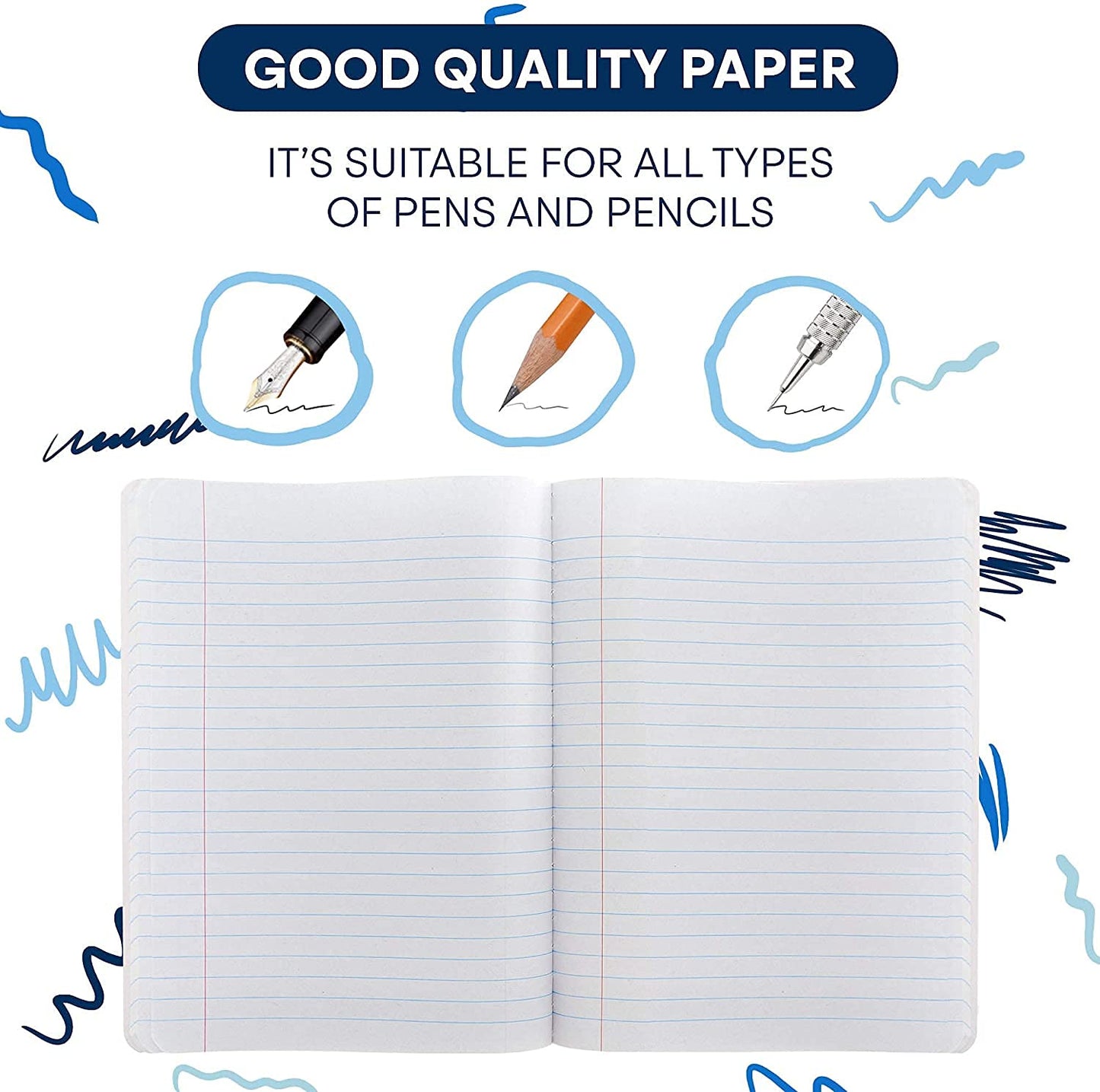 Emraw Black & White Marble Style Cover Composition Book with 100 Sheets of Wide Ruled White Paper (8 Pack)