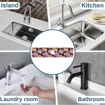 Colorful Peonies Sink Faucet Absorbing Mat Blooming Peonies Super Absorbent
