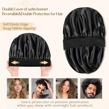 YANIBEST Silk Bonnet for Men Women Hair Bonnet for Sleeping Double Layer Satin Bonnets for Black Women Curly Hair Sleep Cap,Black