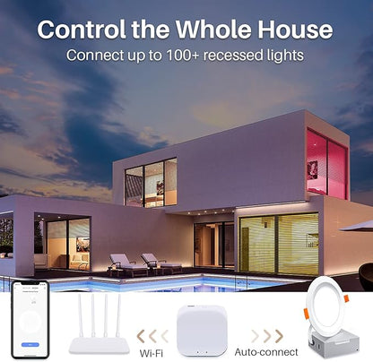 Peteme Smart Led Recessed Lighting 6 Inch 12 Pack WiFi Ceiling Light 14W,1200LM Color Changing Recessed Lighting RGB Cool & Warm White, Sync to Music, Controllable Downlight Compatible with Alexa