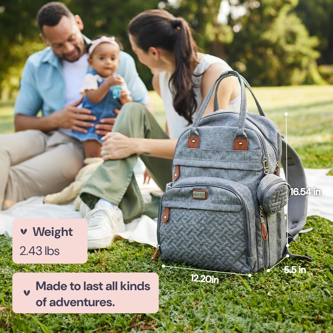 BabbleRoo Diaper Bag Backpack - Baby Essentials Travel Bag - Multi Function Water Resistant Diaper Bag, Travel Essentials Baby Bag with Changing Pad, Stroller Straps & Pacifier Case – Sage Green