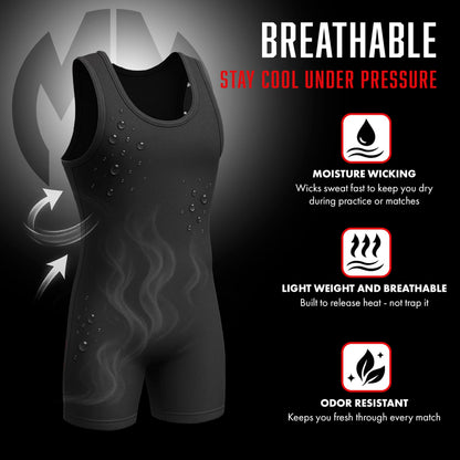 Matman Men’s & Youth Wrestling Singlet – High Performance Singlets for Wrestling or Weightlifting - Edge Singlet (Black, Small)