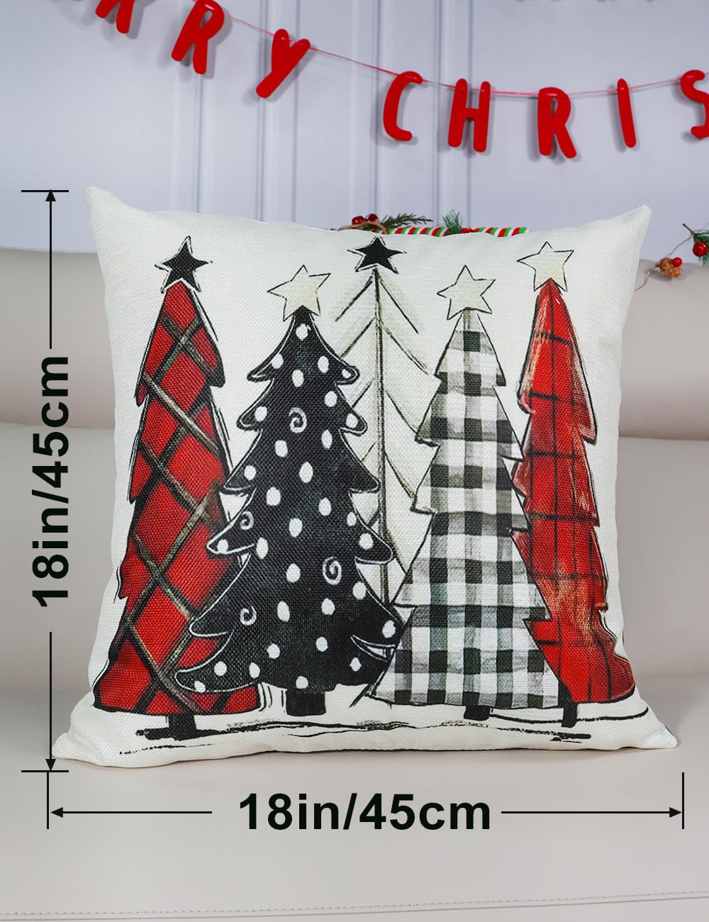 multiwins Christmas Decorations Set of 4 Double-Sided Print Christmas Pillow Covers 18" x 18", with 8 Cute Patterns, Throw Pillow Covers Perfect for Home Christmas Decor