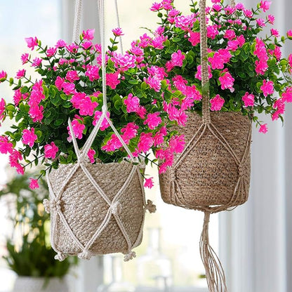 10 Bundles Artificial Fake Flowers, Faux Outdoor Plastic Plants UV Resistant Shrubs Outside Indoor Decorations (Pink-Eucalyptus)