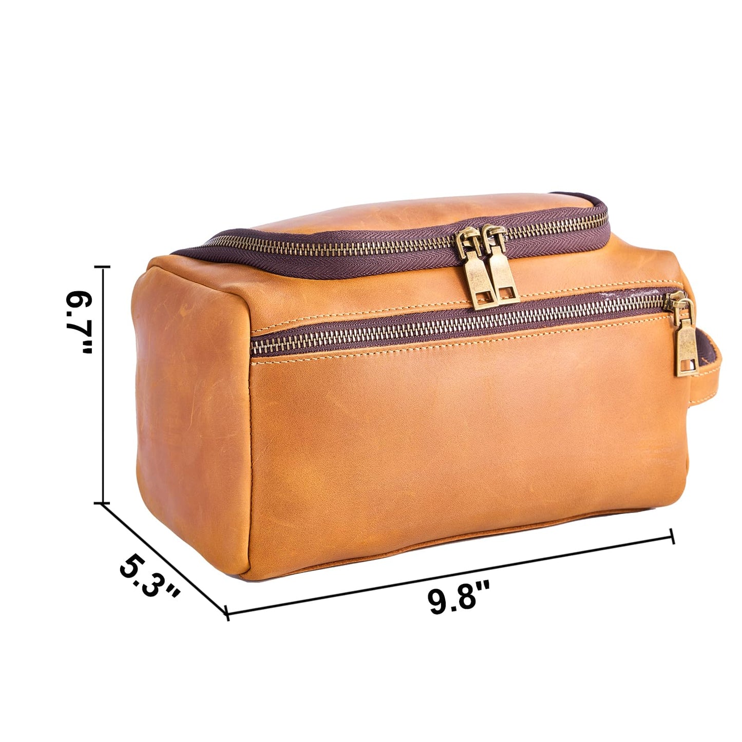 EURYNOME Leather Unisex Toiletry Bag Travel, Genuine Leather Shaving Dopp Kit -Mens Toiletry Bag With Hook -Makeup Cosmetic Organizer Kit - Men Travel Toiletries Bag Groomsmen Gift
