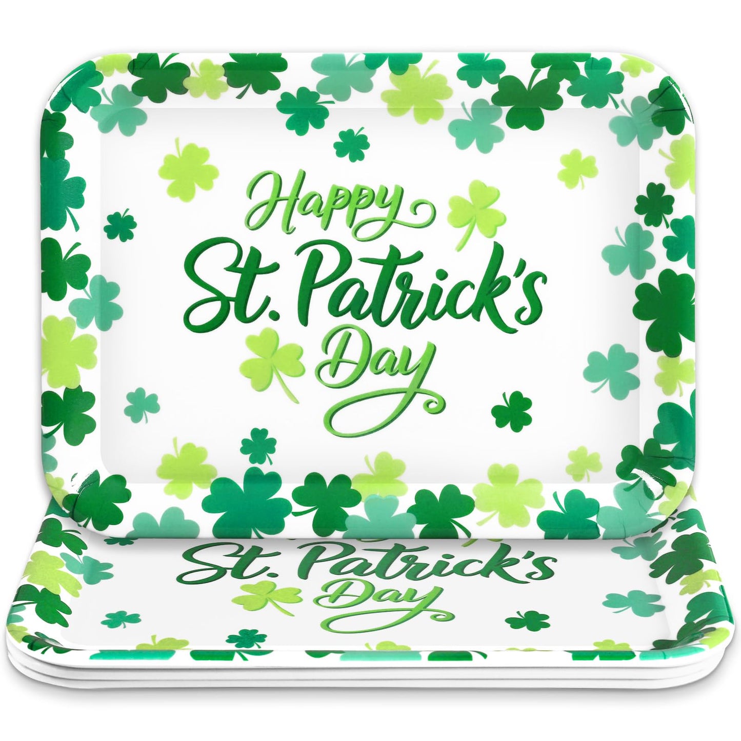 JarThenaAMCS 3Pcs Happy St. Patrick' s Day Serving Trays Shamrock Reusable Serving Dishes Lucky Clover Platter for Irish Holiday Party Sharing Snacks Fruits Dessert, 13 x 10 Inch