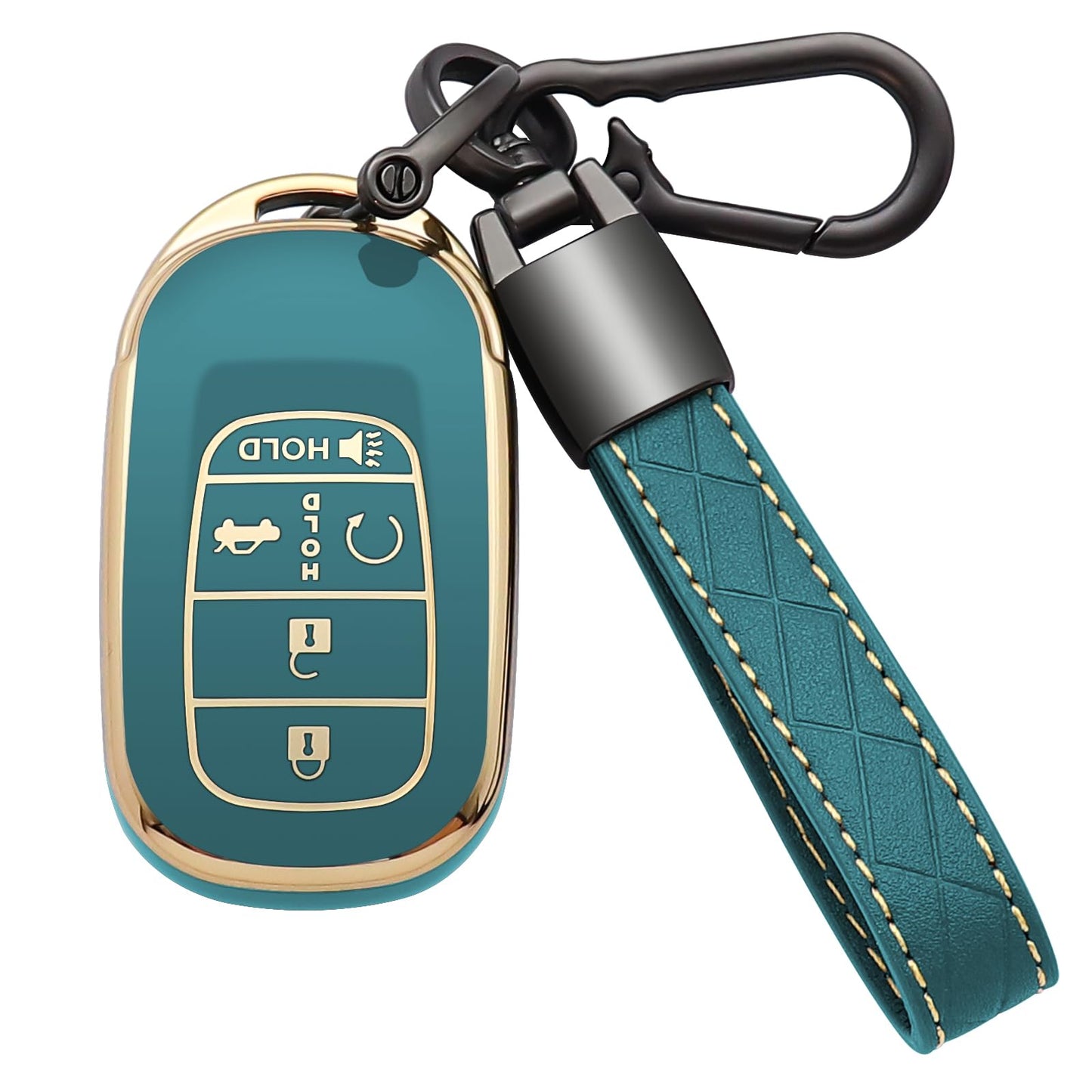 Kespevn for Honda Key Fob Cover 5 Button Soft TPU with Leather Keychain 360 Degree Protection Key Case Shell Holder Fits for 2022 2023 2024 Honda Accord Civic HR-V CR-V Pilot Odyssey, A Gray