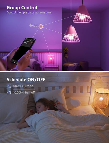 Lepro B1 AI Smart Light Bulbs - WiFi & Bluetooth RGBWW Color Changing LED Bulb Compatible with Alexa & Google Assistant, AI Generated Lighting LLM, AI Voice Control, Music Sync, 2.4GHz Only, 2 Pack