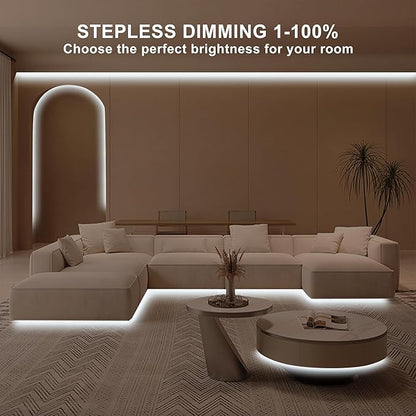16.4ft COB Led Strip Light with Remote, 6500K Dimmable Bright Daylight White Led COB Strip Light, White Continuous Led Strip Light for Mirror, Stair, Cabinet, Room