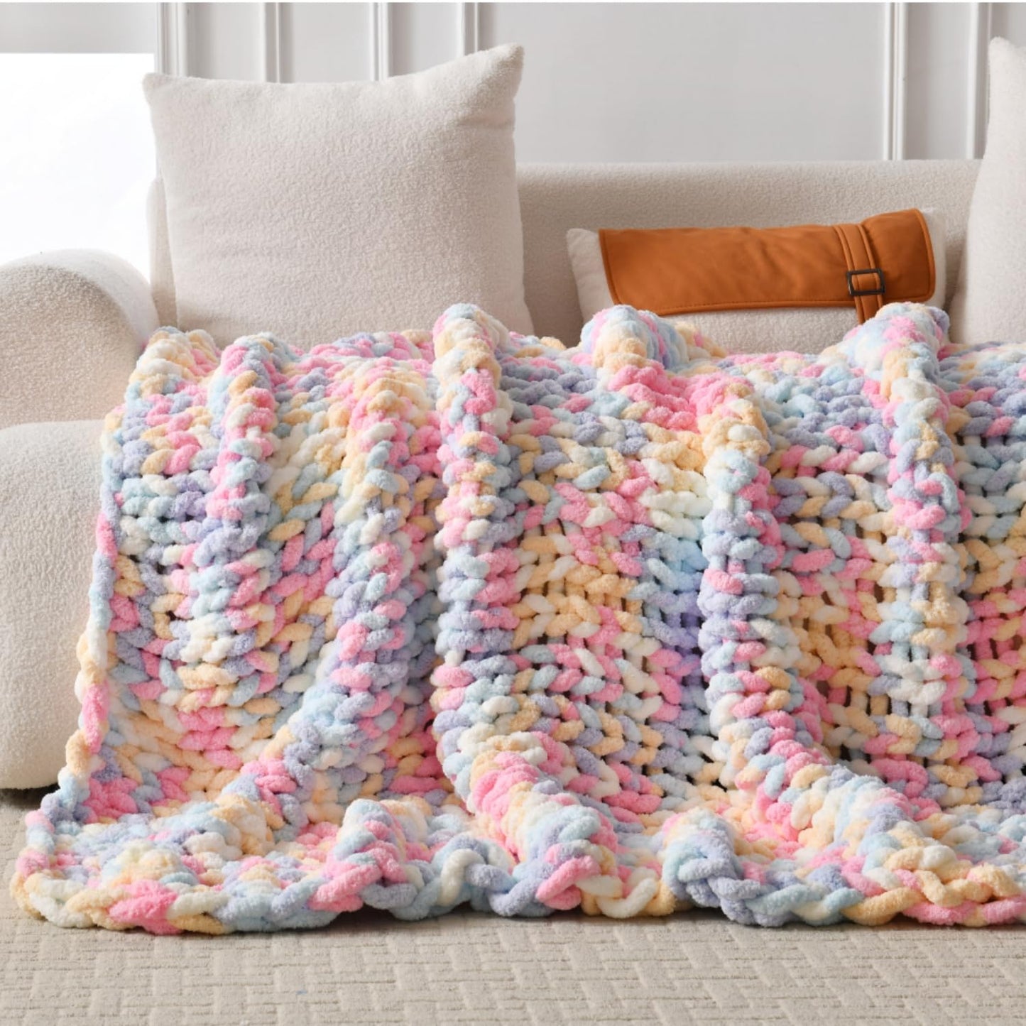 Ultra Soft Chunky Knit Throw Blanket 50x70 Hand Knitted Warm Chenille Throw Blanket, Home Decor Soft Thick Yarn Cable Knit Blanket Breathable Fleece Banket Christmas for Couch Bed Sofa Best Gift