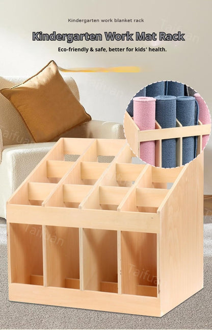 Floor Yoga Mat Rack Wood - Holds 12 Mats, Large Home Gym Yoga Mat Storage Holder, Foam Roller and Carpets Storage Organizer for Kindergarten