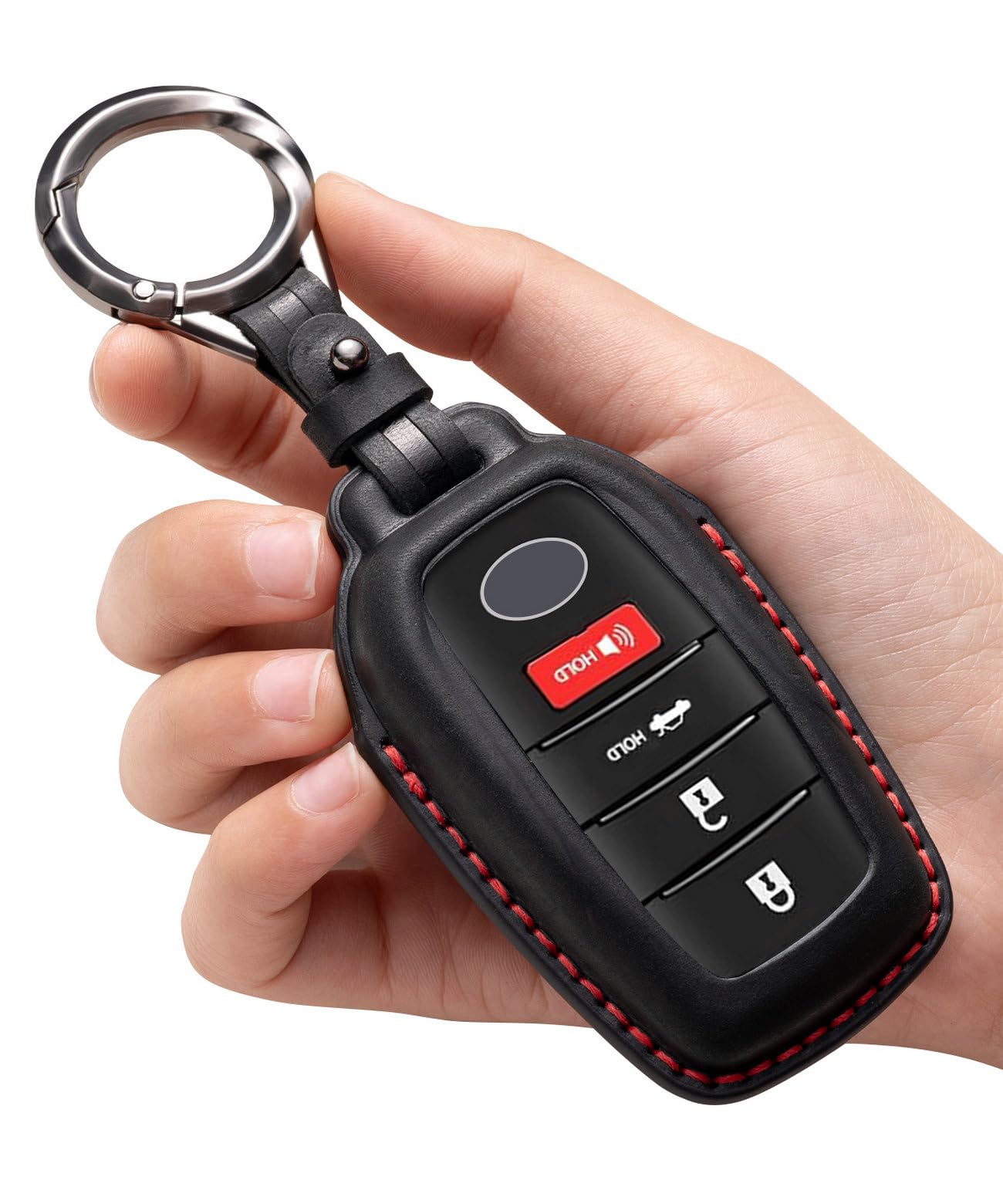 YONUFI for Toyota Key Fob Cover Leather Car Key Fob Case Keychain Compatible for Venza Tundra Rav4 Prime Sienna Corolla Cross Crown Hilux Key Holder -Black