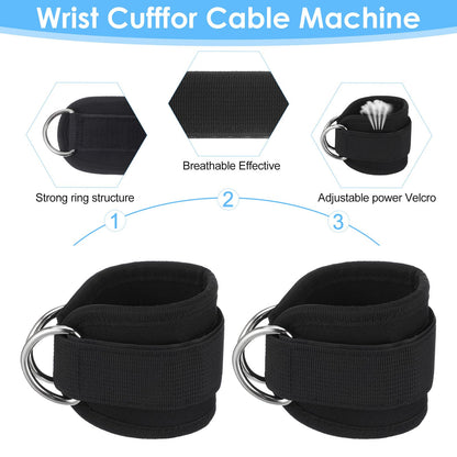 2 PCS Weightlifting Straps With D Ring, Adjustable Wrist Cuffs Gym, Padded Wrist Support, Cable Machine Accessories, Strength Training Equipment