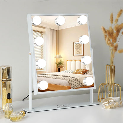 FENCHILIN Vanity Mirror with Light Lighted Makeup Mirror Vanity Makeup Mirror Smart Touch Control 3Colors Dimable Light Detachable 10X Magnification 360°Rotation(White)