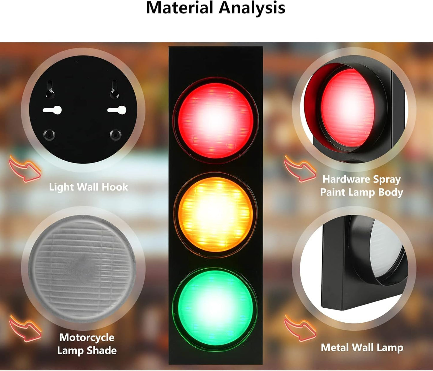 HOMIER Traffic Light Wall Lamp, Retro Style Traffic LED Lamp with Remote Control, Fun Room Stop Light Decor for Children's Day, Classroom, Kids Bedroom, Club, Bar, Pub (1-Side 3-Light (2PCS))