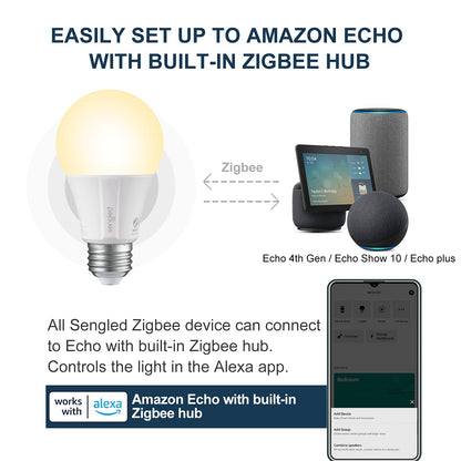 Sengled Smart Light Bulbs, Zigbee Hub Required, Works with Alexa and SmartThings, Voice Control with Google Home and Echo with built-in Hub, Soft White 60W Equivalent A19 Dimmable Smart Bulbs, 4-Pack
