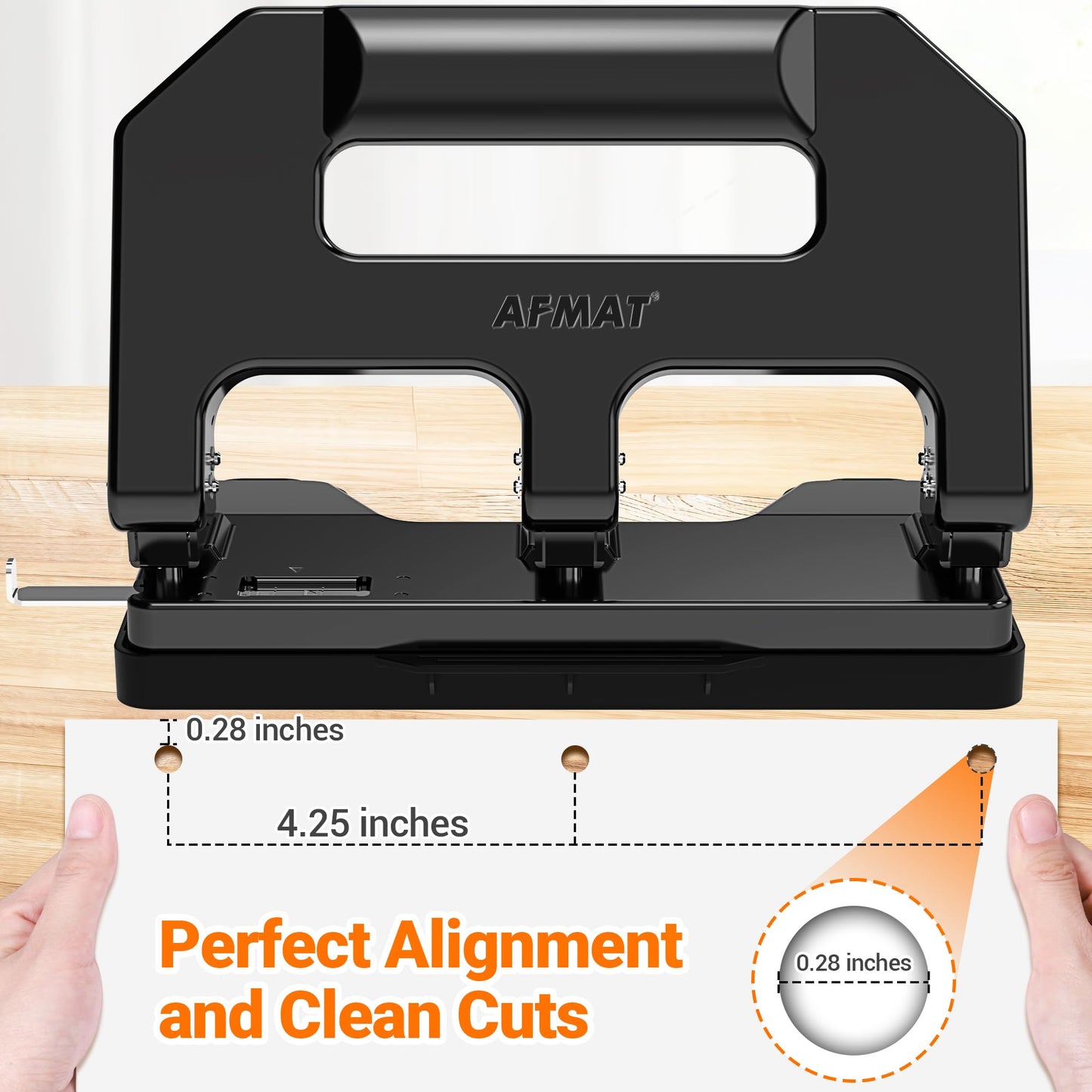 AFMAT HPX1 Heavy Duty 3 Hole Punch, 3 Hole Puncher for Binder, 40-Sheet Three Hole Punch w/ 10000+ Uses, Metal Hole Puncher 3 Ring, 50% Reduced Effort, Bulit-in S.S. Paper Guide (Black)