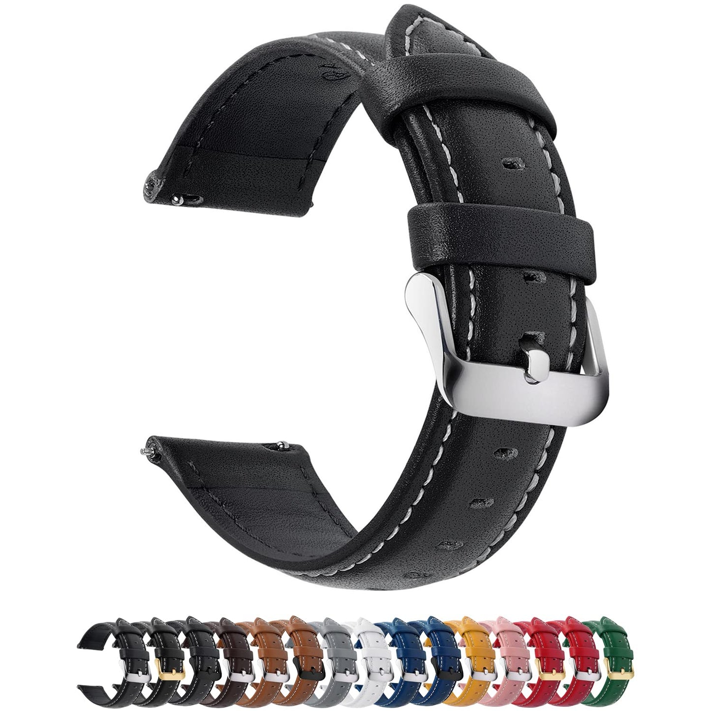 Fullmosa Watch Band, Quick Release Leather Watch Strap Compatible with Samsung Galaxy Garmin for Men Women, Replacement Bands Width 12mm 14mm 16mm 18mm 19mm 20mm 21mm 22mm 24mm