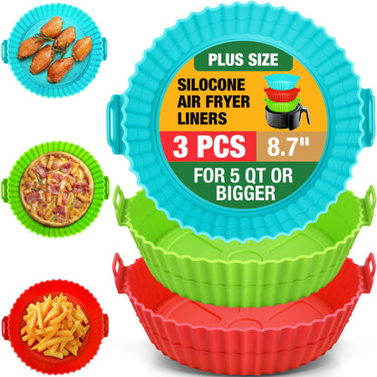 Buauty 3 Pack Air Fryer Silicone Liners 8inch Air Fryer Silicone Pot Reusable Food Grade Silicone Airfryer Liners Baking Basket Accessories Replacement of Flammable Disposable Parchment Paper