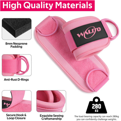 WALITO Gym Ankle Straps for Cable Machines Women & Men - Glute Kickback Ankle Cuff, Adjustable Cable Machine Accessories for Leg Extensions, Hip Abductors & Lower Body Workouts (Pair-Macaron Pink)
