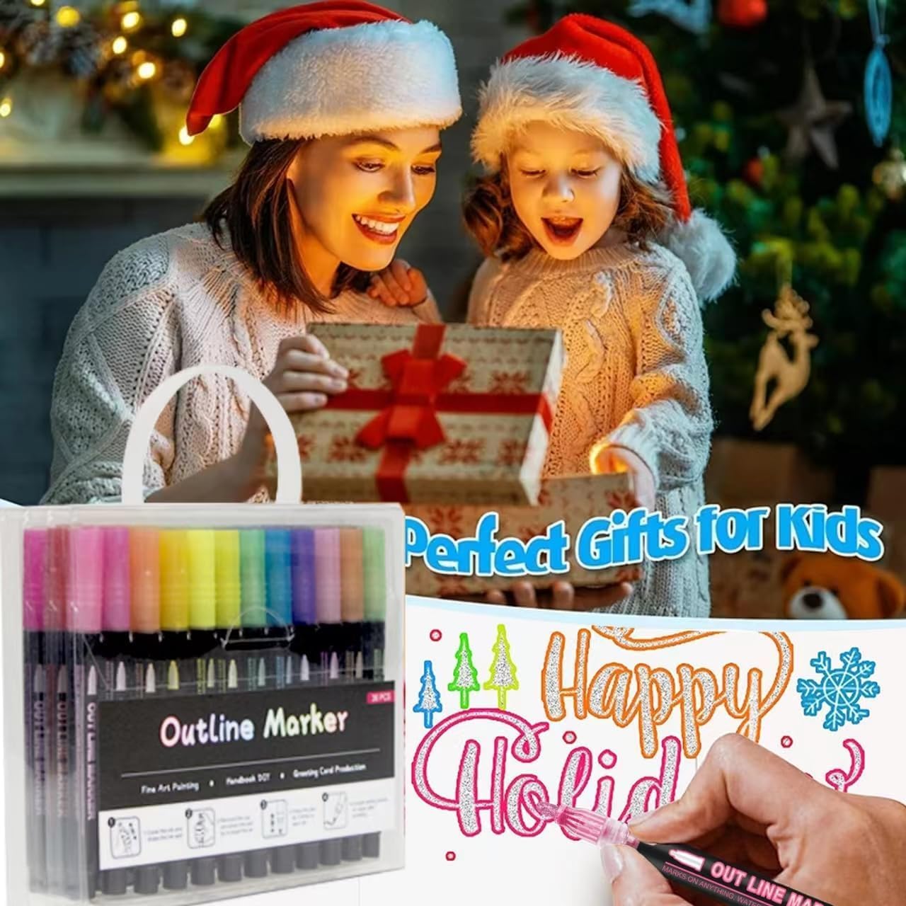Double Line Outline Markers 24 Colors Super Squiggles Glitter Markers Self Outline Metallic Marker, Teen Girl Gifts Trendy Stuff, Doodle Shimmer Marker for Christmas Gift, Birthday, DIY Art Crafts