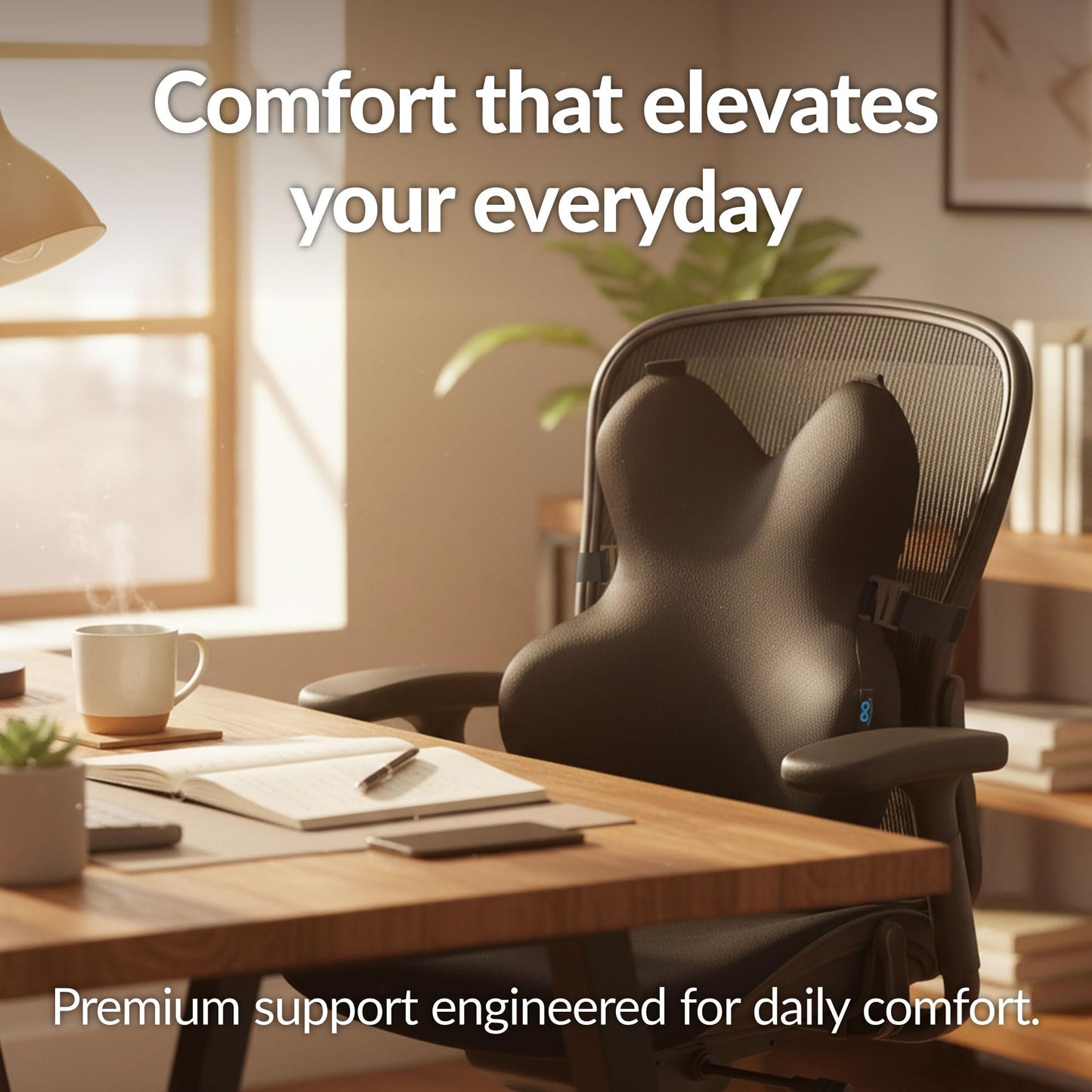 Everlasting Comfort Lumbar Support Pillow for Office Chair - Memory Foam Back Cushion for Car Seat - Promotes Better Posture, Back Pain Relief - Ideal Gaming and Desk Chairs Work and Home Essentials