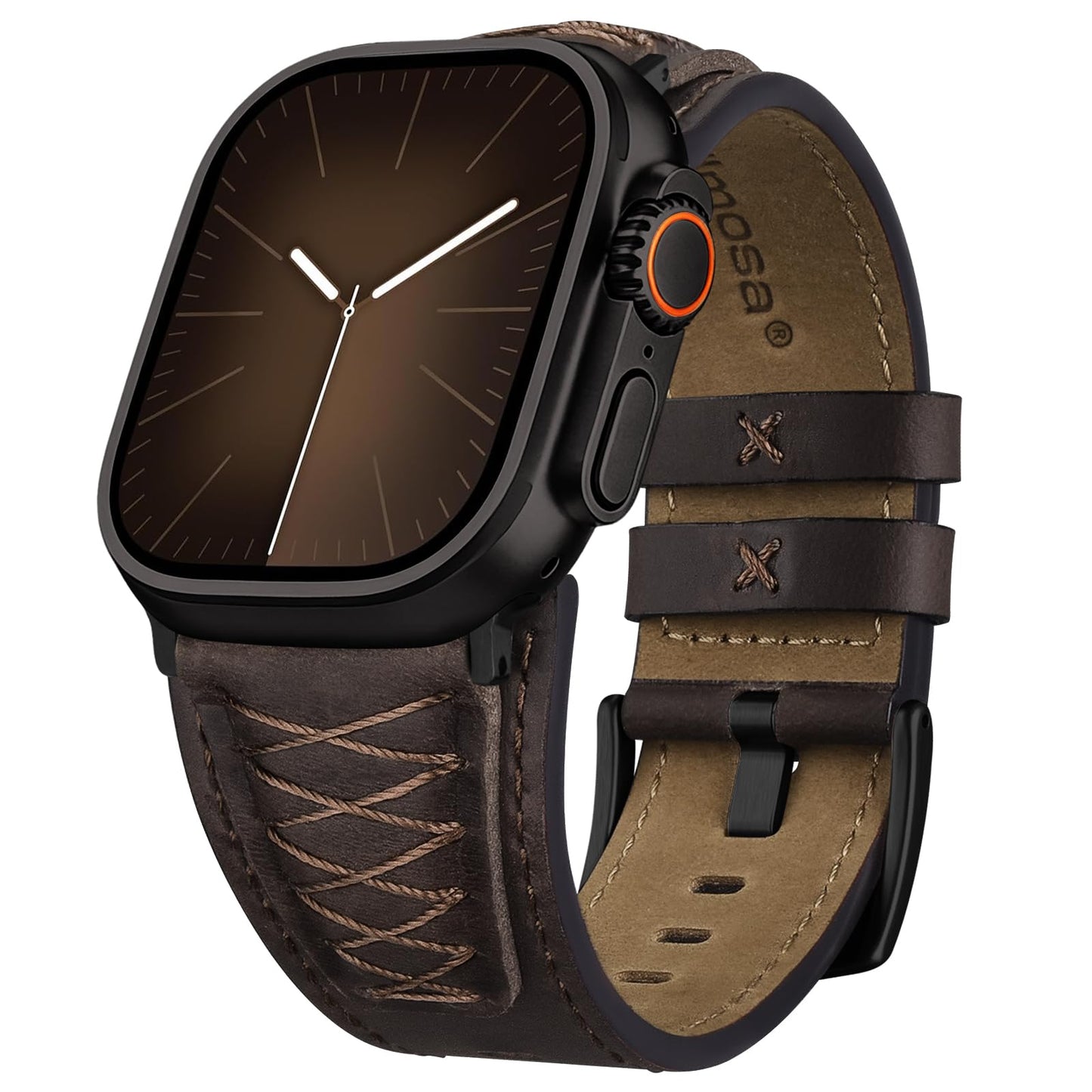 Fullmosa Leather Band Compatible with Apple Watch Ultra 3/2/1 Band 49mm 46mm 45mm 44mm 42mm Men, Top Grain Leather Replacement Strap for iWatch series 11 10 9 8 7 6 5 4 3 2 1, SE 3 2 1,Coffee Brown+Black