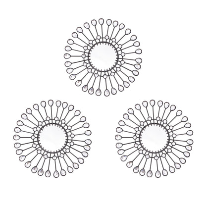 Black Mirrors 3 Piece,Sunburst Mirror Hanging Wall Decor,9inch indoor Adorn