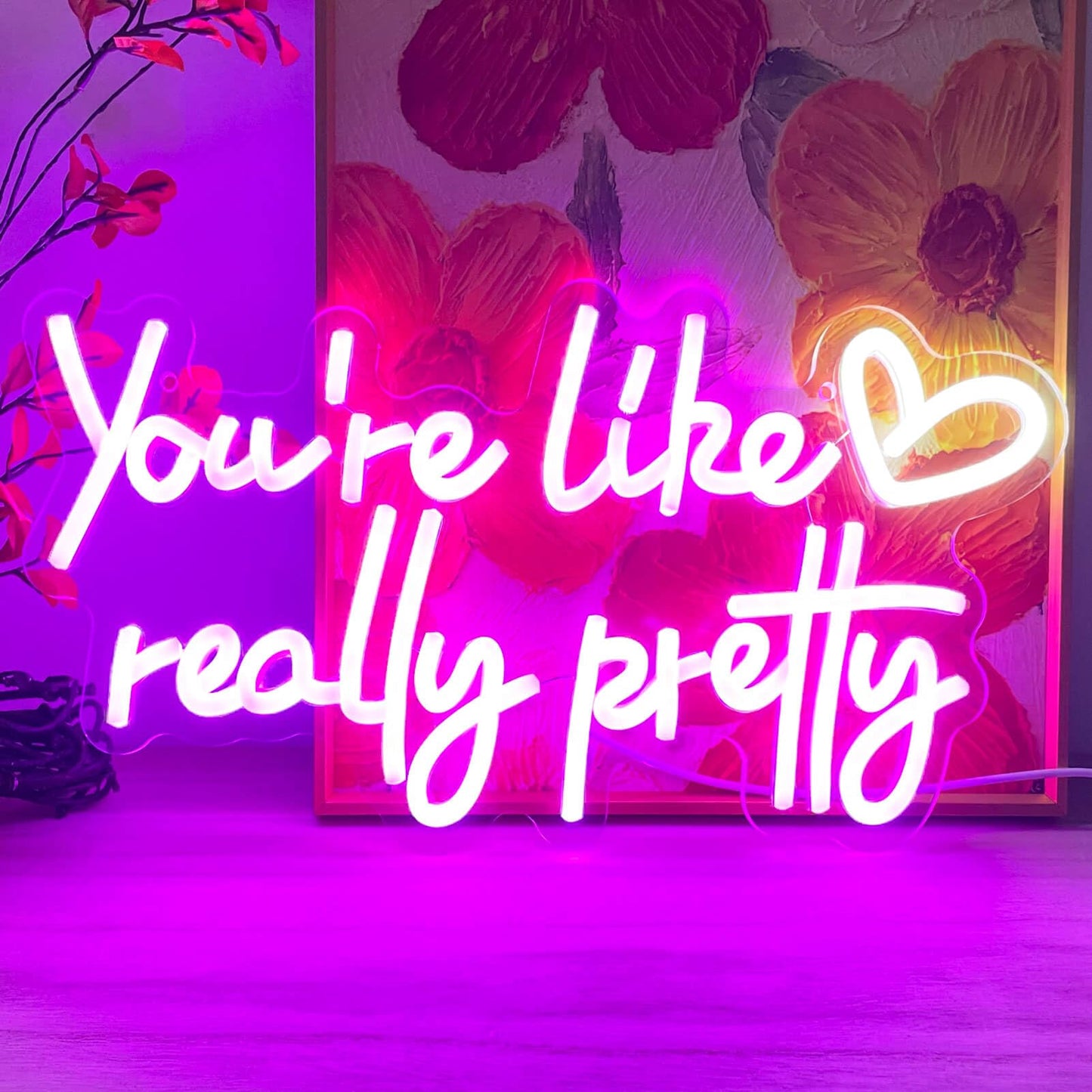 KUUNEON You're Like Really Pretty Neon Sign Wall Decor for Bedroom/Girls Room/Salon/Party/Present - 16"x8" Purple Your Like Really Pretty LED Sign Light for Women, Heart Design & 100,000H Lifespan