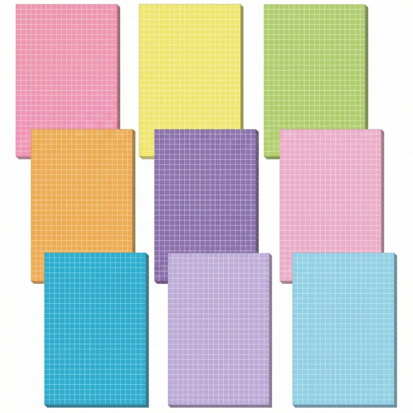Jecery 9 Pack 4 x 6 Inch Grid Sticky Notes Self Adhesive Memo Pad Cute Graph Paper Self Stick Note Pads with Grid Lines for Gifts Office Supplies, 270 Sheets(Bright Color)