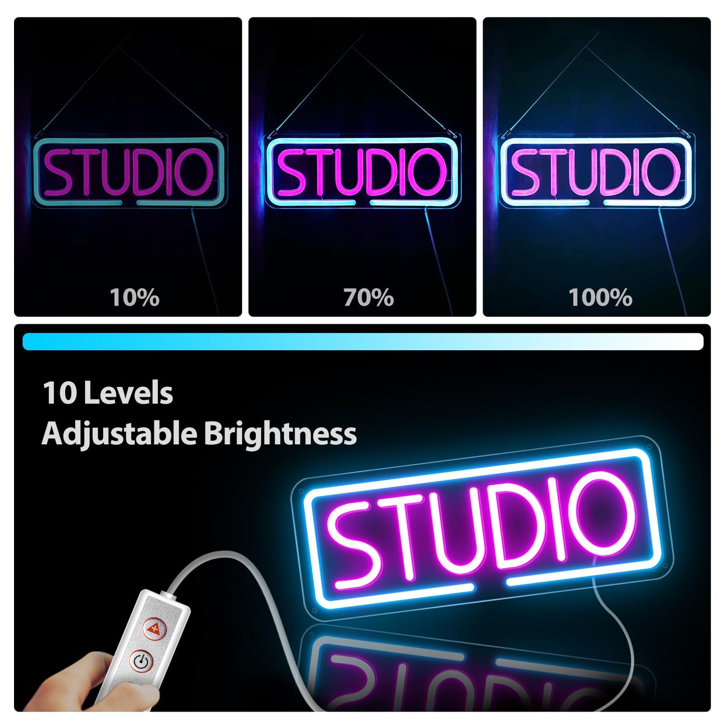 Studio Neon Sign, Music LED Sign Light, USB Powered Dimmable Light Up Sign For Recording Room, Music Studio, Streaming, Party, Club, Podcast Wall Decor Gift
