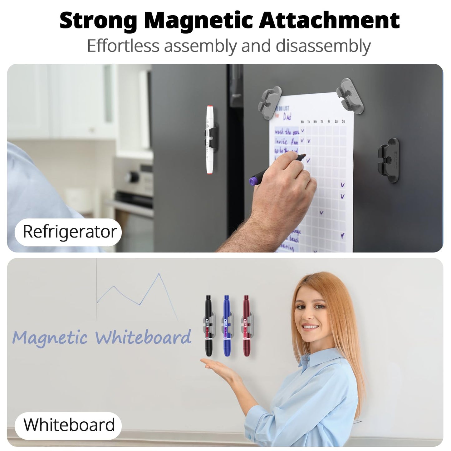 OUTXE 10-Pack Magnetic & Adhesive Pen Holder with Dual Slots - Easy Organize & Access Pencil, Pen, Marker- Perfect for Desk, Wall, Refrigerator, Whiteboard, Clipboard