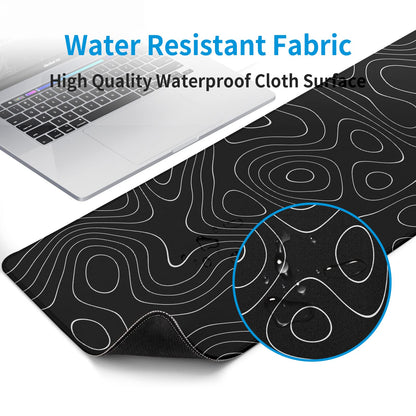 Llzdeuan Large Topographic Map Gaming Mouse Pad for Desk Black Desk Pad with Non-Slip Rubber Base Stitched Edge Desk Organizers and Accessories Desk Decor