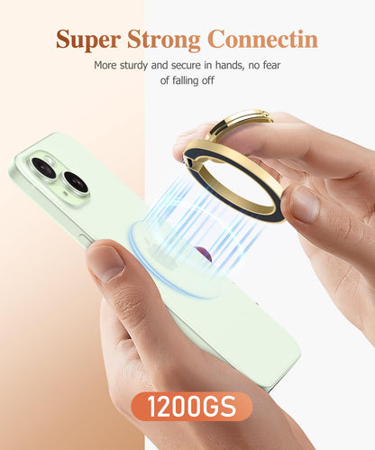 GVIEWIN Magnetic Phone Ring Holder, Compatible with MagSafe Phone Grip with Adjustable Stand, Magnet Phone Ring Kickstand for iPhone 17/16/15/14/13/12 Pro Max Plus Air/Other Phones (Glitter/Silver)