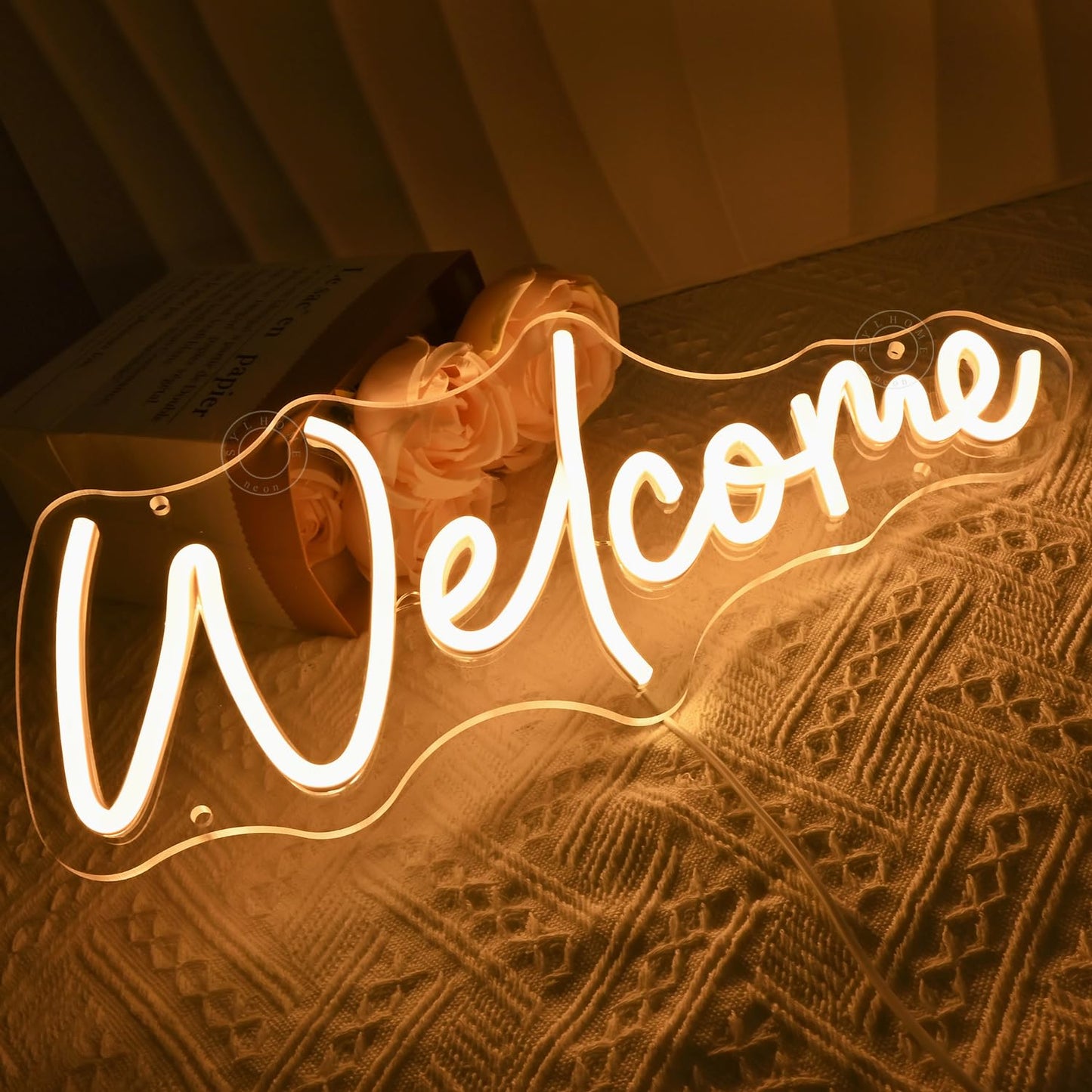 SYLHOME Welcome Led Neon Light Sign Business Open Windows Home Door Wall Sign Decor Bar Pub Store Shop Come In Neon Wedding Birthday Party Sign 15.75" X 6.5" USB