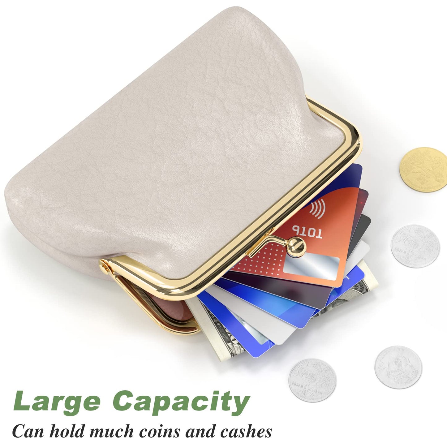 Coin Purse, Small PU Leather Change Purse, Coin Wallet with Clasp, Car Change Holder Pouch for Woman Men Kids Girls, Apricot
