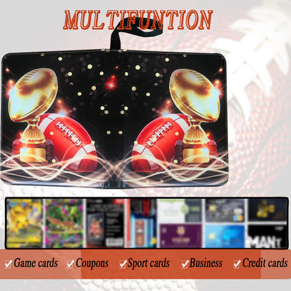 Trading Card Binder 900 Pockets, Football Card Binder Holder with 50 Removable Sleeves Fits 900 Sport Cards, Football Card Gifts Collector Album with Zipper Storage Display Case