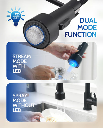 Kitchen Faucet with Pull Down Sprayer, High Arc Single Handle Stainless Steel Kitchen Sink Faucet with Sprayer for Rv Camper, Matte Black