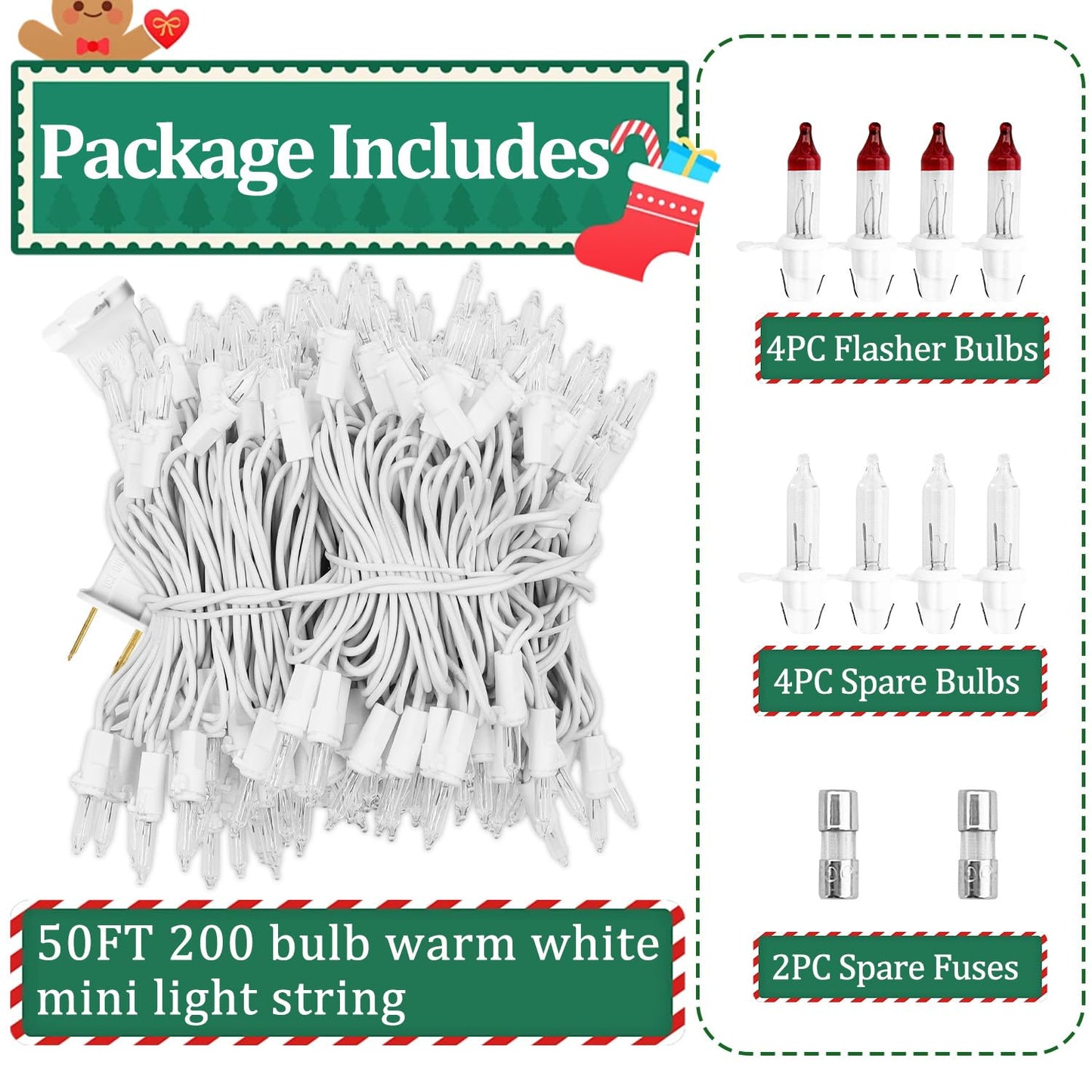 Warm White Christmas Lights Outdoor, 50FT 200 Count Incandescent Mini Christmas Lights White Wire, Waterproof Fairy Lights, Connectable Xmas String Lights for Christmas Tree, Garland, Wedding Decor