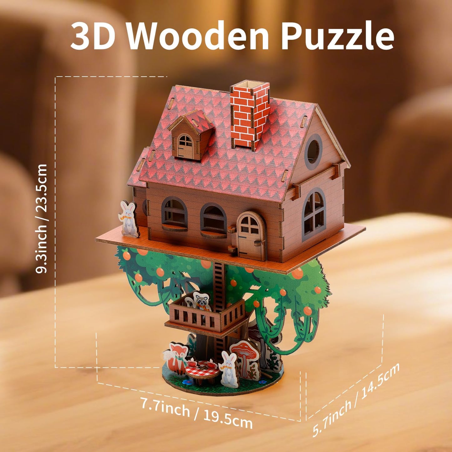 3D Wooden Puzzles for Adults Treehouse - Whimsical Forest Animal Tea Party 3D Puzzle Kit, Creative DIY Craft & Home Decor Gift