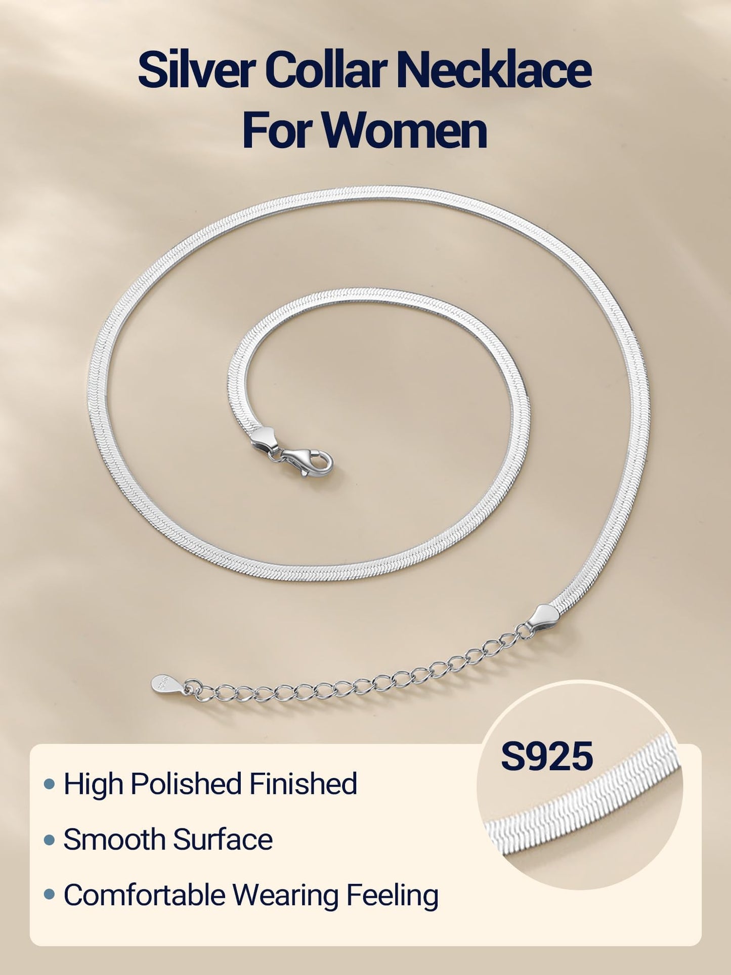 PROSTEEL 925 Sterling Silver Choker Necklace For Women 3mm Flat Chains Dainty 12inch Herringbone Snake Chain Chocker