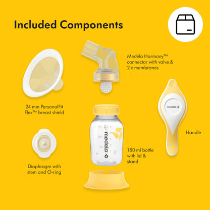 Medela Harmony Manual Breast Pump, Compact Swiss Design with PersonalFit Flex Shields and Medela's 2-Phase Expression Technology