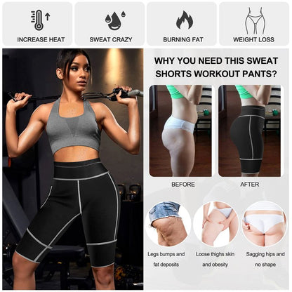 TrainingGirl Women's Hot Neoprene Sauna Sweat Shorts with Pocket Weight Loss Slimming Pants Workout Body Shaper Yoga Leggings (Black, L (See in Last Picture))