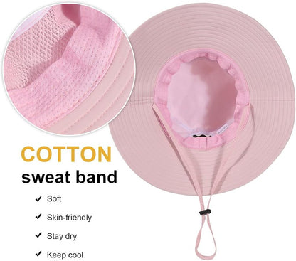 Wide Brim Sun Hat for Women - Breathable Mesh UPF50+ Outdoor Safari Hat | Criss Cross Ponytail Hole