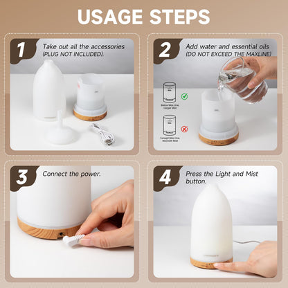 URPOWER Essential Oil Diffusers for Home with 7 LED Color Changing Lights, Timer & Auto-Off Ultrasonic Aromatherapy Diffuser Cool Mist Humidifer Scent Diffuser for Bedroom, Office, Yoga