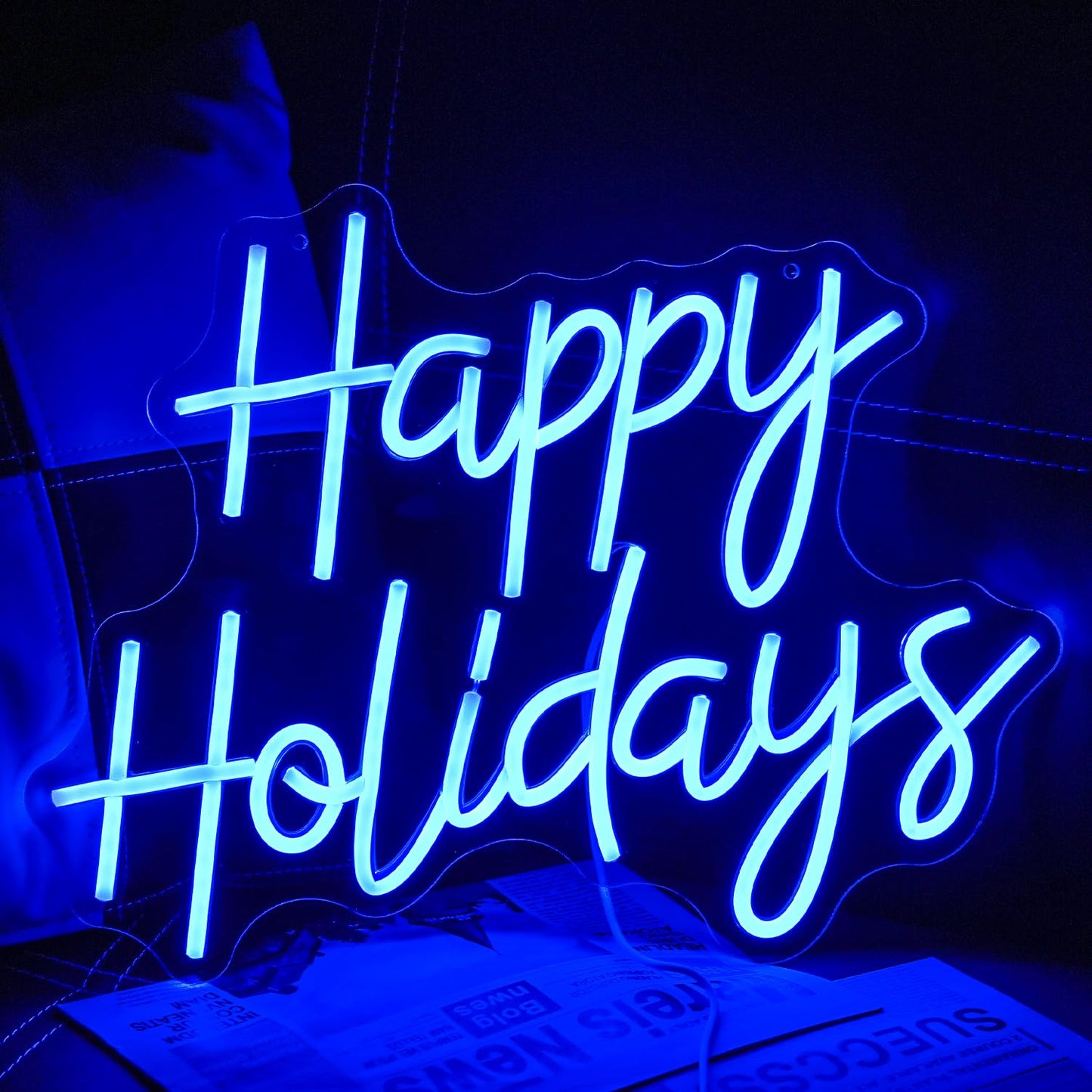 LULANMP Happy Holidays Neon Sign for Wall Decor Dimmable Holiday Neon Lights Blue Christmas LED Sign for New Year Party Home Bar Living Room Offic Decor(16.5''*12.5'')