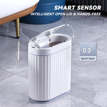 ELPHECO Bathroom Motion Sensor Trash can 2 Gallon Automatic Garbage Can, 10 L Slim Plastic Smart Trash Can with Lid, Waterproof Intelligent Trash Bin for Bedroom, Bathroom, Kitchen, Office, Grey