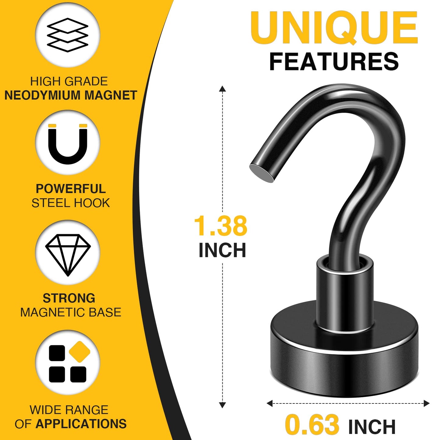 DIYMAG Magnetic Hooks, 30lbs+ Magnet Garage Hook 2026 Cruise Cabin Ship Essentials Heavy Duty Strong Magnets Refrigerator Fridge Hanging for Classroom Beach Vacation Kitchen Grills Home Black 60 Pack