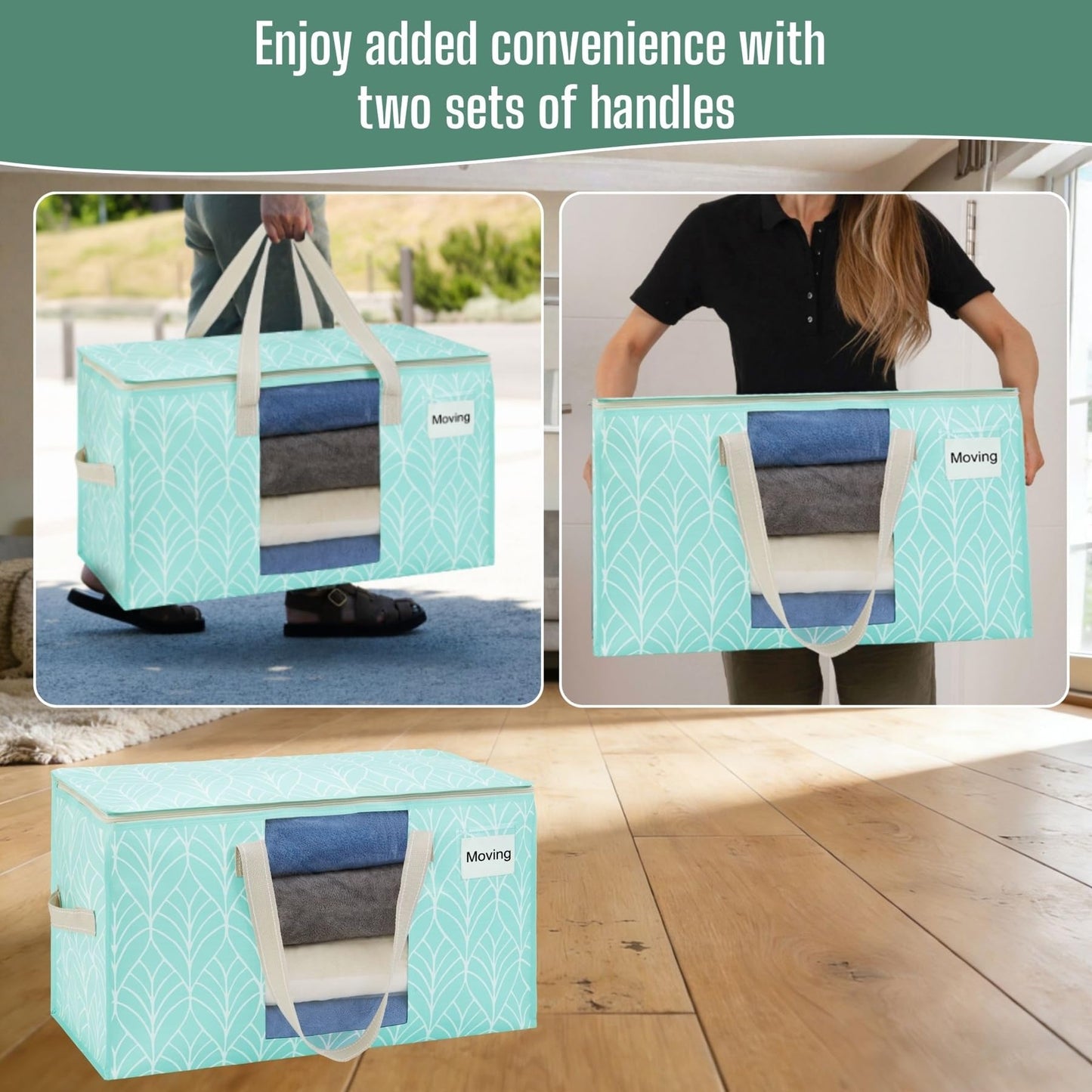 VENO 6 Pack Heavy Duty Moving Bags, Clothes and Comforter Storage Bags with Clear Window, College Dorm Essentials Packing Supplies, Foldable Boxes Alternative (Evergreen, 6 Pack)