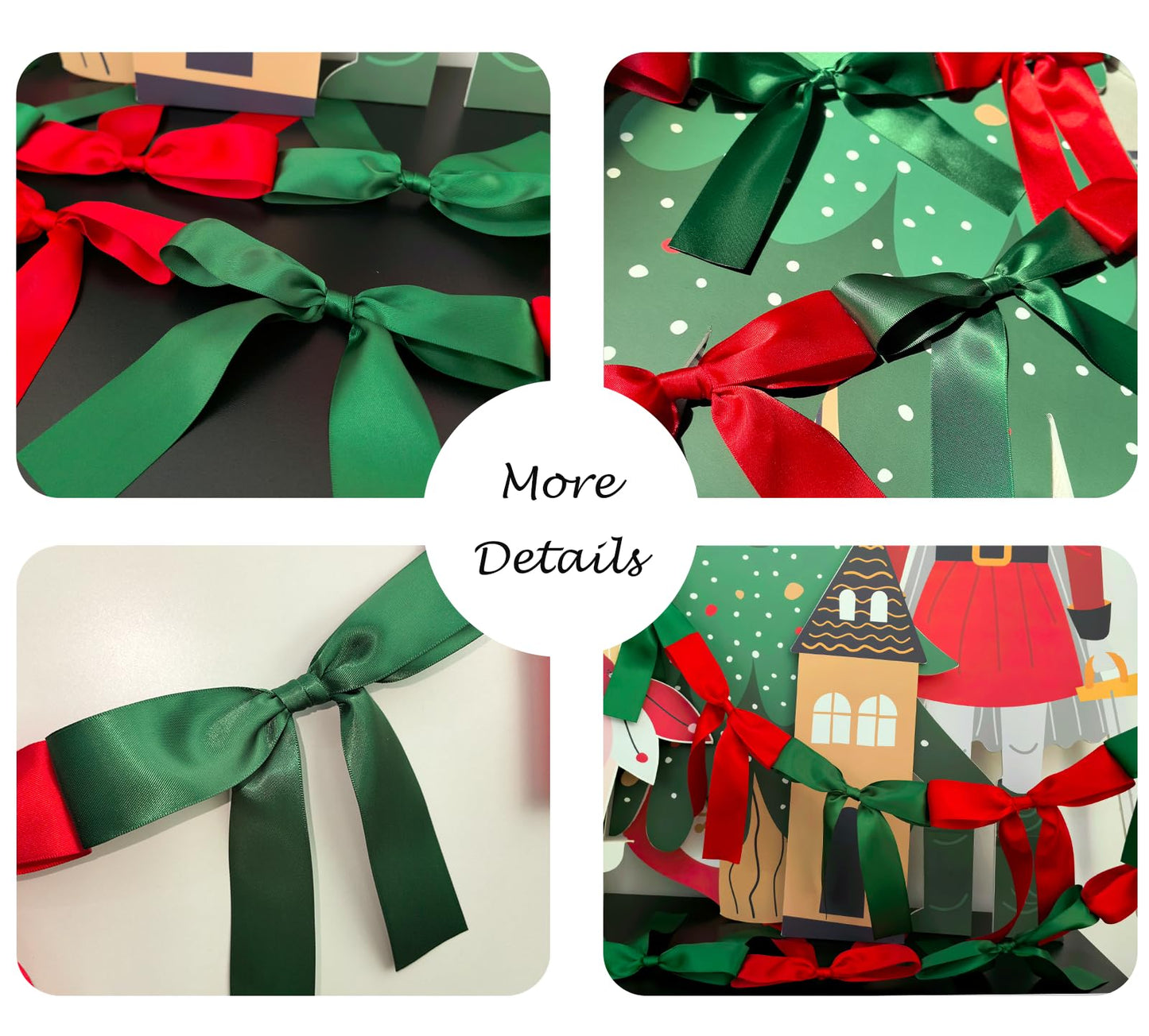 Eanjia Bow Knot Garland | 6ft Linking Satin Bow Banner with 3ft Extend Ribbon for Coquette Bachelorette Party, Baby Shower,Bridal Shower Wedding Baby Room Bed Decor (Red & Green, 6ft)